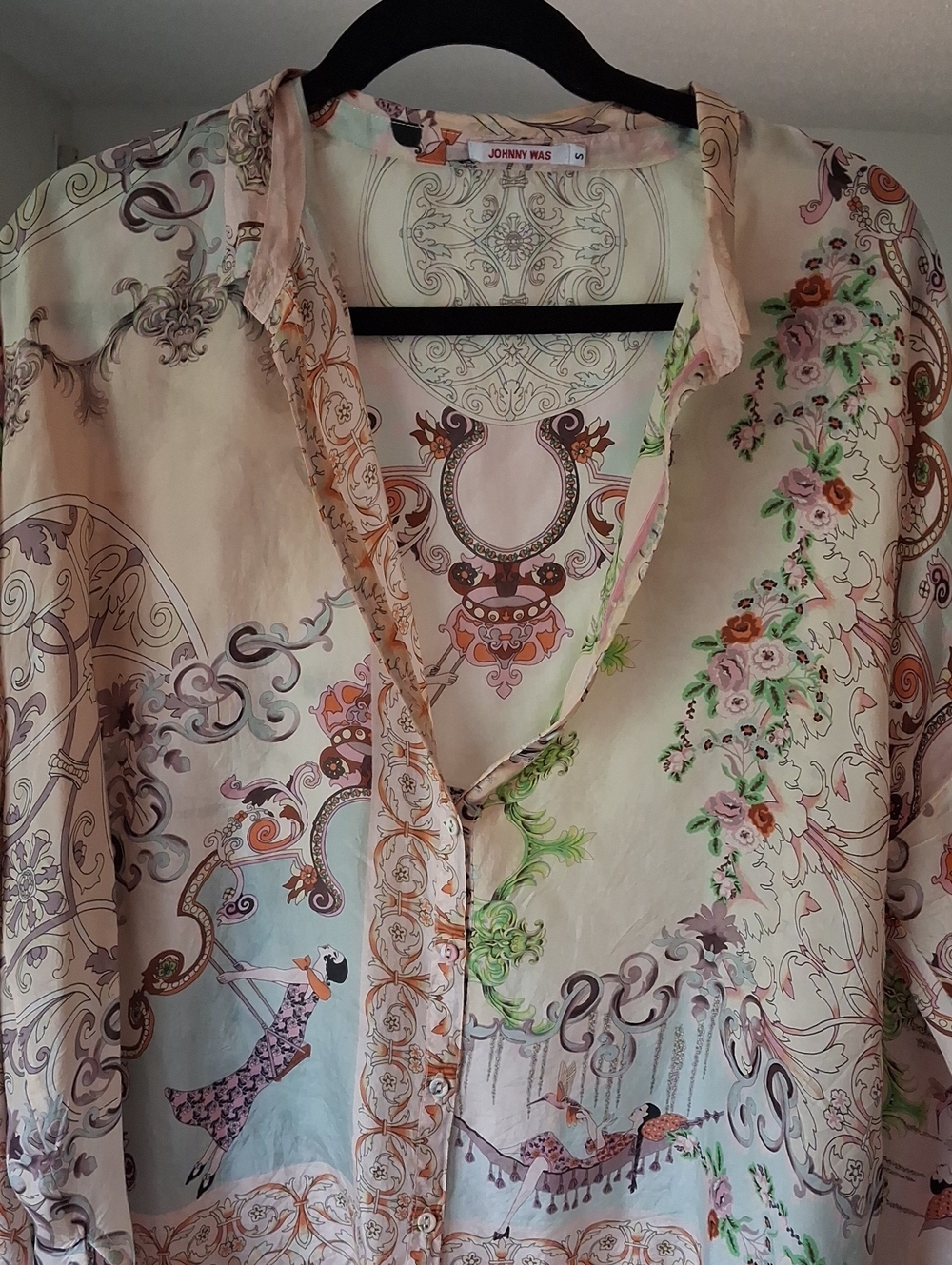 Johnny Was Cream Multi Floral Scroll V-Neck Blouse - Picture 3 of 11